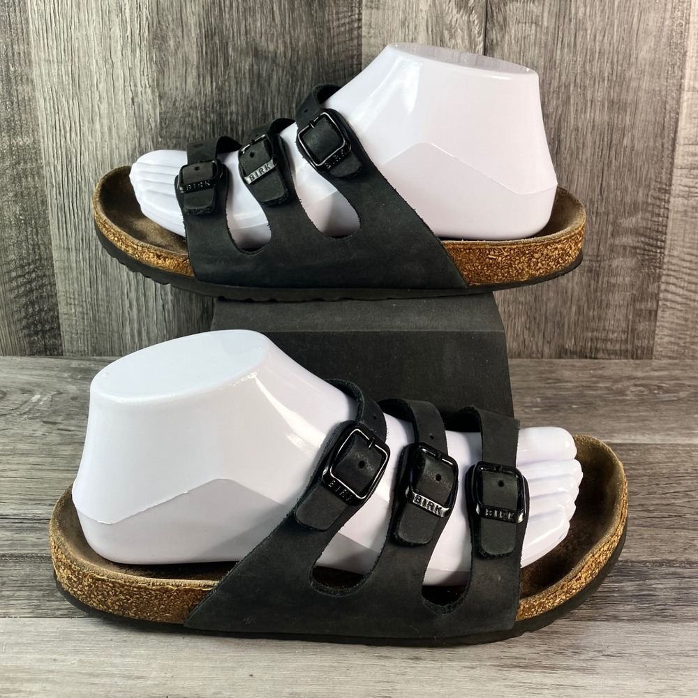 Birkenstock Florida Black Nubuck Leather 3-Strap Sandals Mens 5 Womens 7